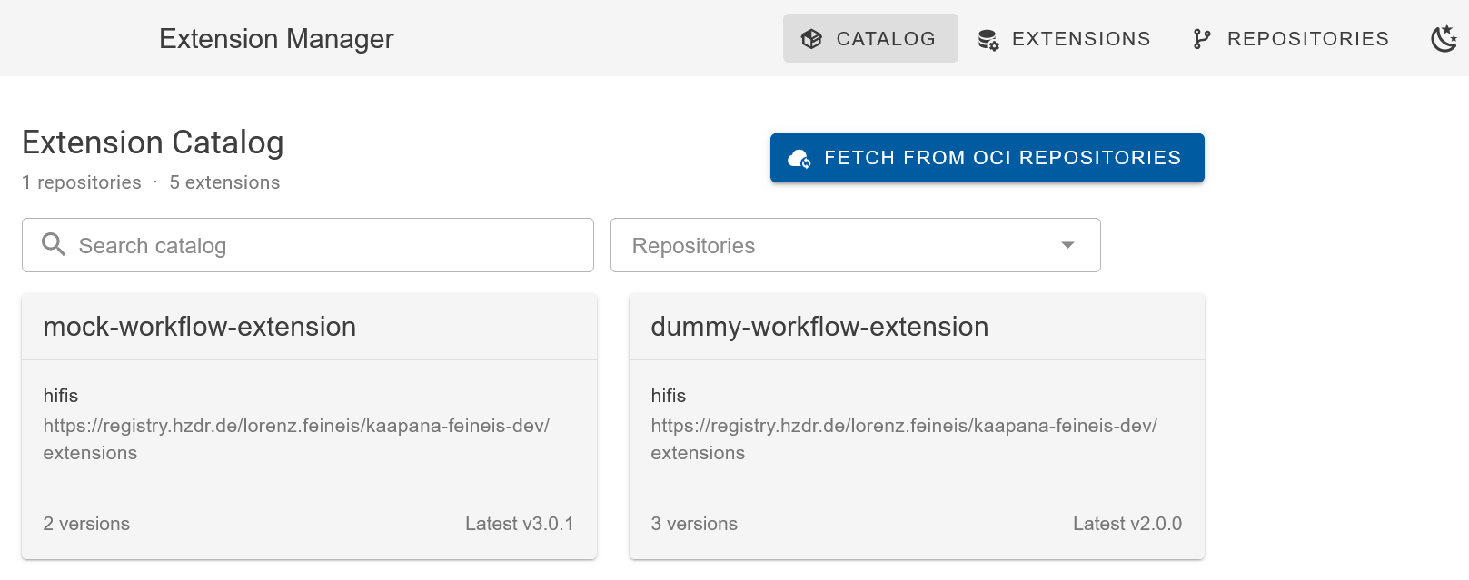 Extension Catalog view in the Extension Manager